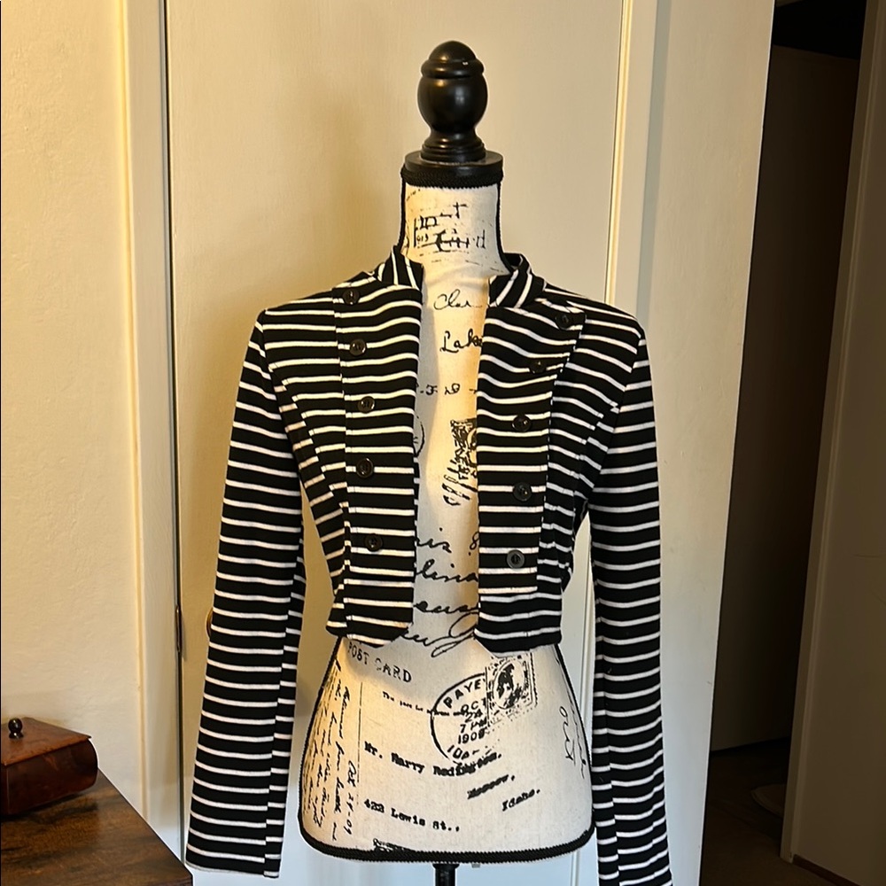 Chic Black and White Striped Blazer - Picture 1 of 5